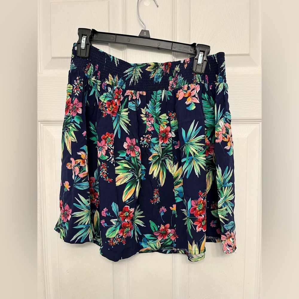 Tropical flocked-waist mini skirt